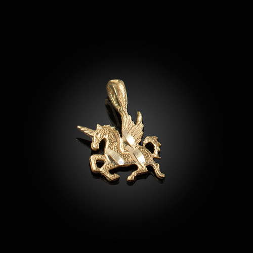 Yellow Gold Tiny Flying Unicorn DC Charm Necklace