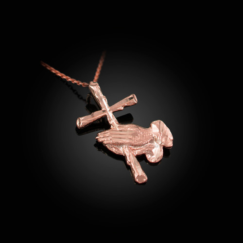 Rose Gold Praying Hands Cross DC Charm Necklace