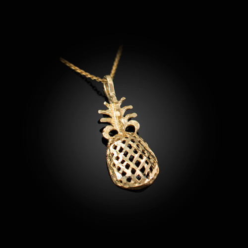 Yellow Gold Pineapple Filigree DC Charm Necklace