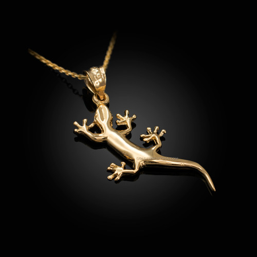 Polished Yellow Gold Salamander Lizard Charm Necklace