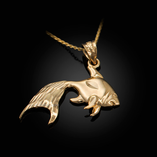 Polished DC Yellow Gold Goldfish Pendant Necklace