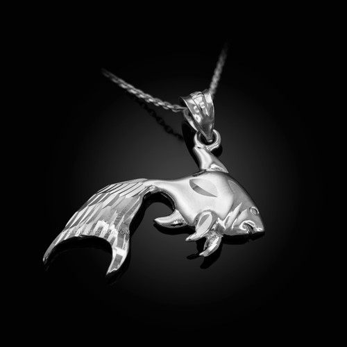 Polished DC White Gold Goldfish Pendant Necklace
