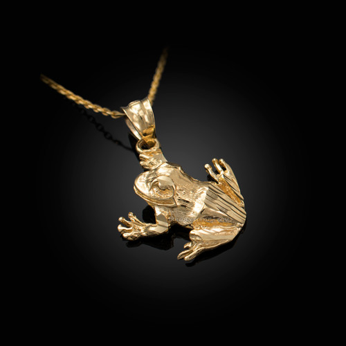Polished DC Yellow Gold Frog Charm Necklace