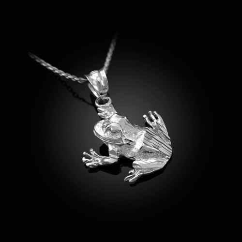 Polished DC White Gold Frog Charm Necklace