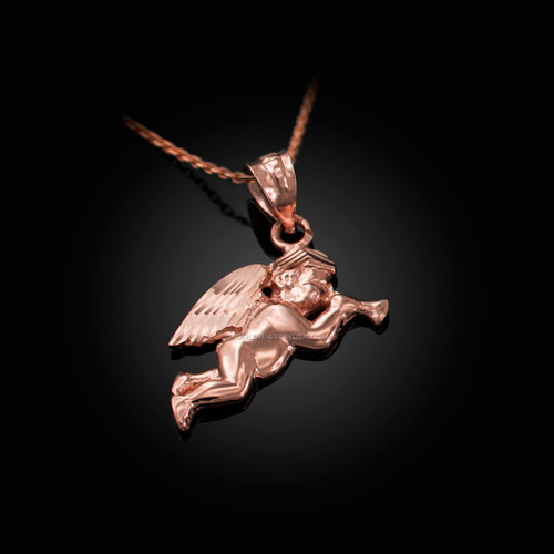 Polished Rose Gold Trumpeting Angel DC Charm Necklace
