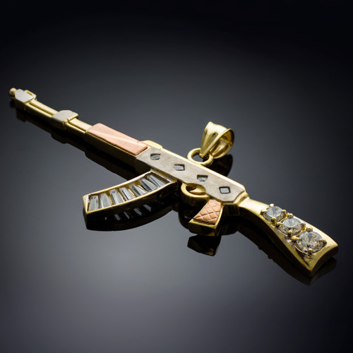 Tri-tone Gold AK-47 Rifle CZ Pendant