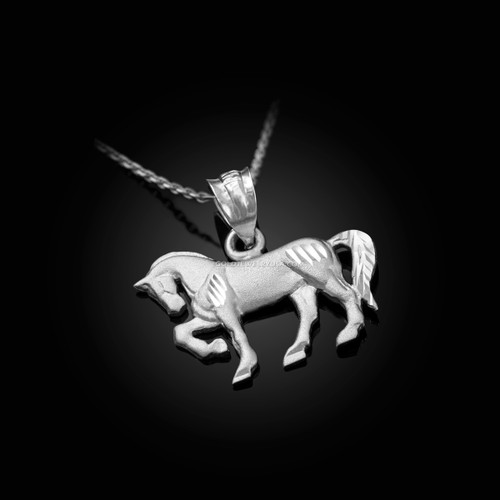 Satin DC White Gold Horse Charm Necklace