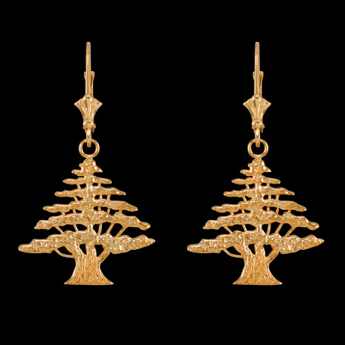 14K Yellow Gold Cedar Tree of Lebanon Earrings