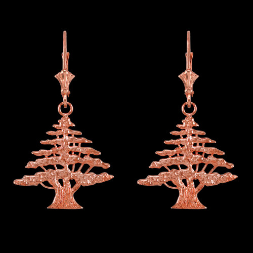 14K Rose Gold Cedar Tree of Lebanon Earrings