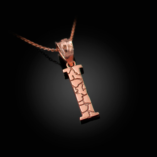 Rose Gold Nugget Initial Letter "I" Pendant Necklace