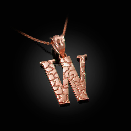 Rose Gold Nugget Initial Letter "W" Pendant Necklace