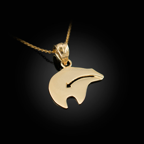 Yellow Gold Zuni Bear Heartline Arrow  Charm Necklace