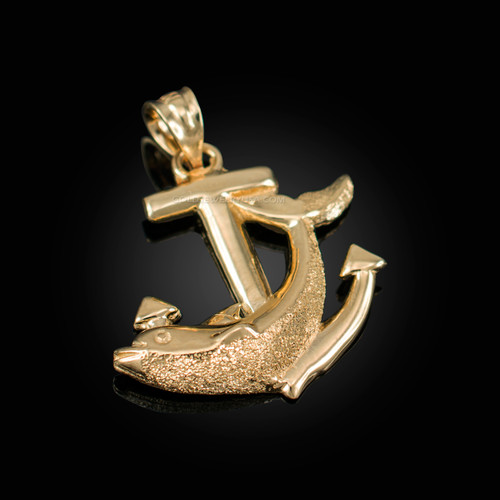 Yellow Gold Mariner Anchor Dolphin Pendant
