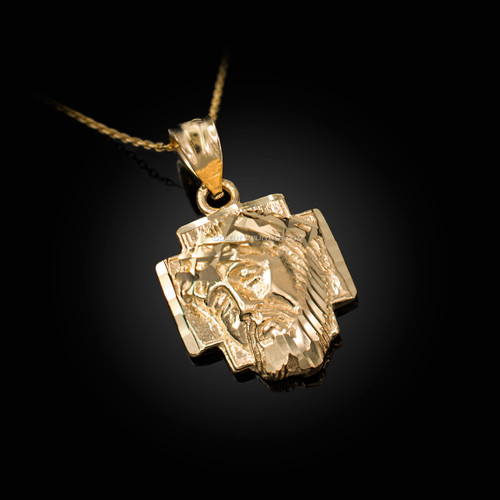 Yellow Gold Jesus Face Cross DC Charm Necklace