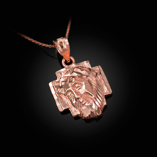 Rose Gold Jesus Face Cross DC Charm Necklace