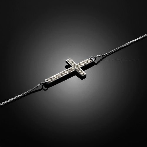 white gold diamond sideways cross bracelet