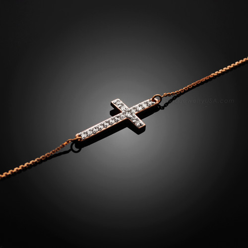 rose gold diamond cross bracelet