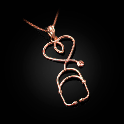 Rose Gold Stethoscope Heart Pendant Necklace