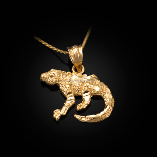 Yellow Gold Salamander Lizard DC Pendant Necklace