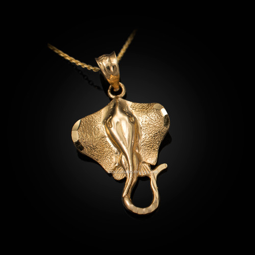 Yellow Gold Stingray Fish DC Pendant Necklace
