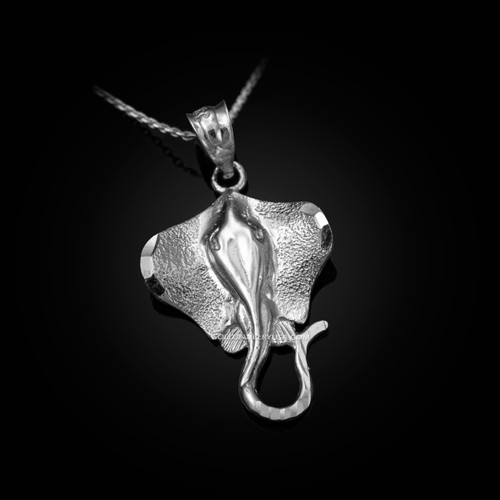 White Gold Stingray Fish DC Pendant Necklace