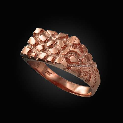 Mens Rose Gold Rectangular Nugget Ring
