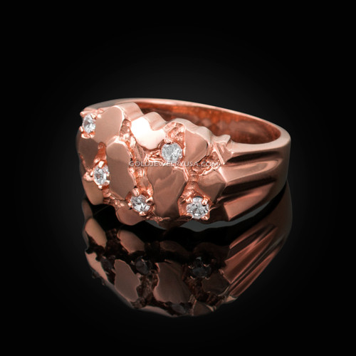 Mens Rose Gold CZ Nugget Ring