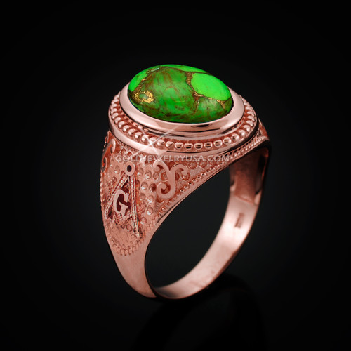 Rose Gold Masonic Green Copper Turquoise Statement Ring