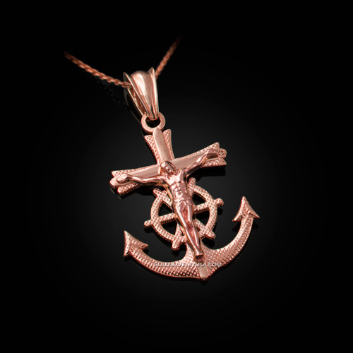 Rose Gold Mariner Crucifix Cross Pendant Necklace