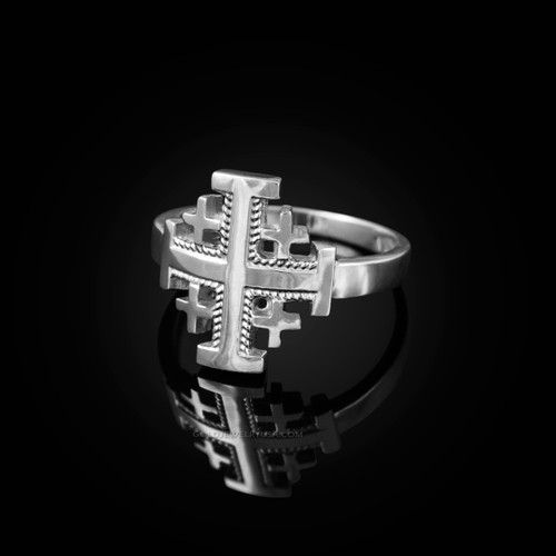 White Gold Jerusalem Cross Ring