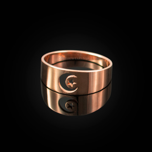 Polished Rose Gold Islamic Crescent Moon Ring Band