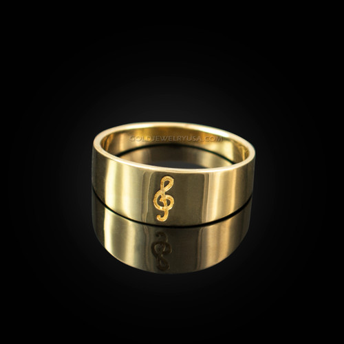 Polished Gold Treble Clef Music Note Ring Band
