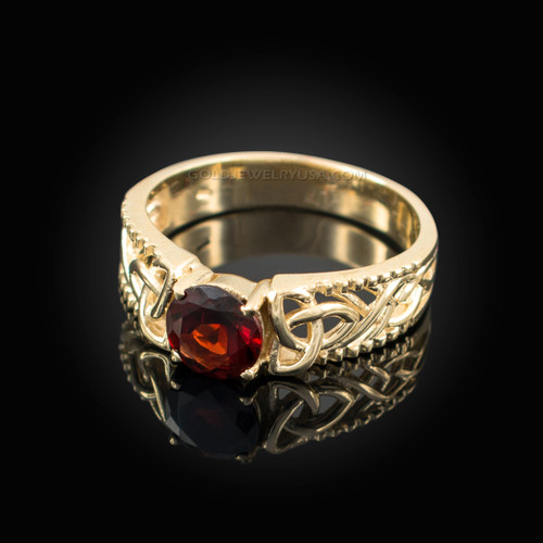 Yellow Gold Celtic Knot Garnet Gemstone Ring