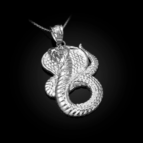 White Gold King Cobra Snake Pendant Necklace