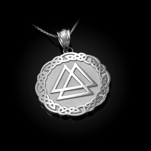 White Gold Celtic Valknut Viking Warrior Pendant Necklace