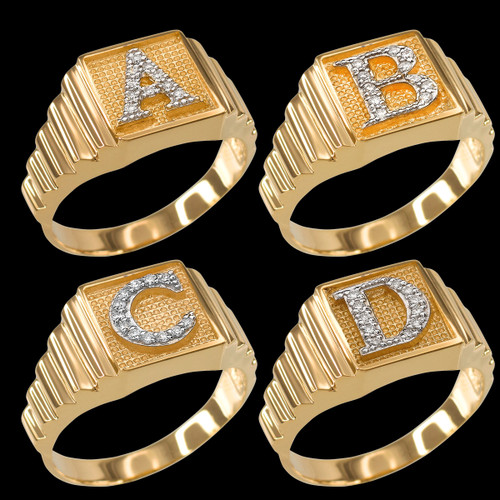 Yellow Gold A-Z Diamond Letter Initial Square Ring