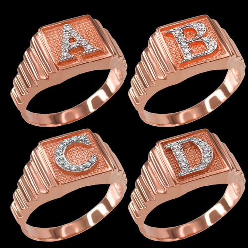 Rose Gold Diamond A-Z Letter Initial Square Ring