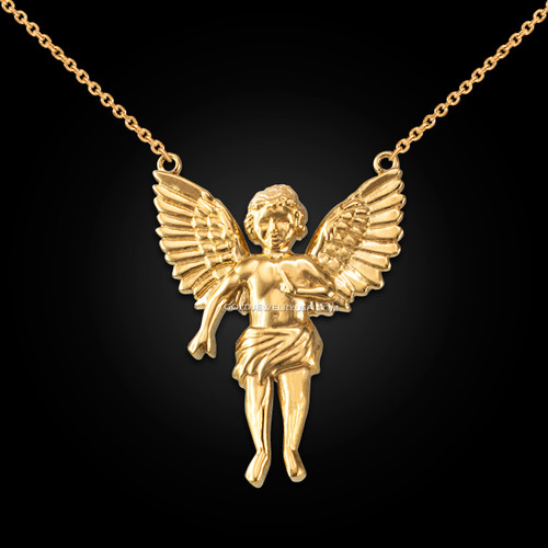 14K Yellow Gold Cherub Guardian Angel Necklace (L)
