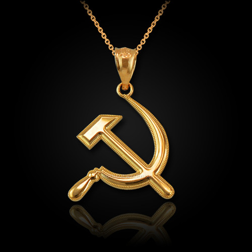 Yellow Gold Hammer and Sickle Pendant Necklace