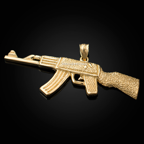 Yellow Gold AK-47 Rifle Gun Pendant