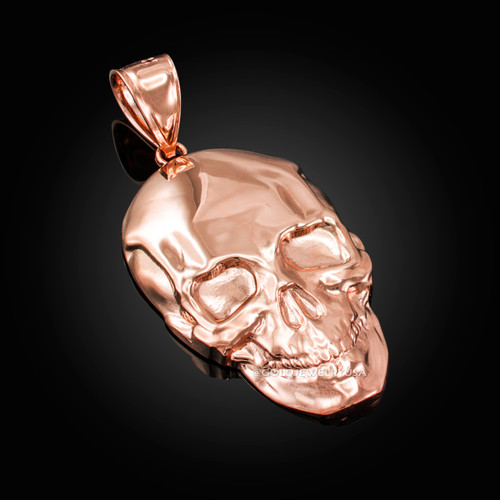 Polished Rose Gold Mens Skull  Pendant