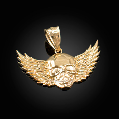 Gold Skull with Wings Deaths Head Biker Pendant