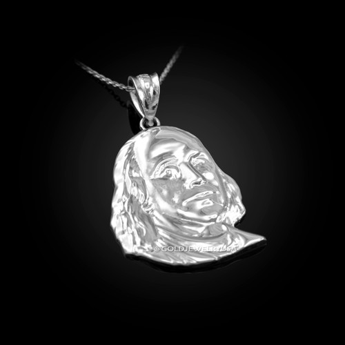 White Gold Benjamin Franklin Pendant Necklace
