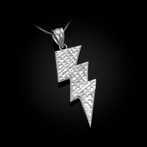 White Gold Lightning Bolt DC Pendant Necklace