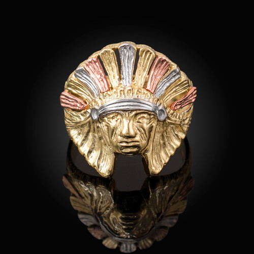 Multi-tone Yellow Gold Indian Chief Ring