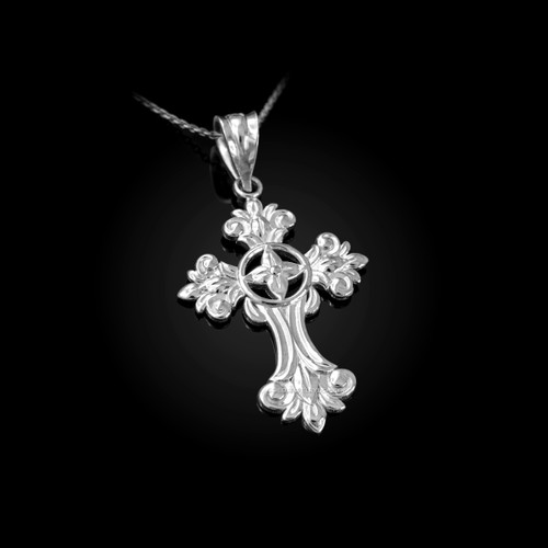 White Gold Fleury Cross Charm Necklace