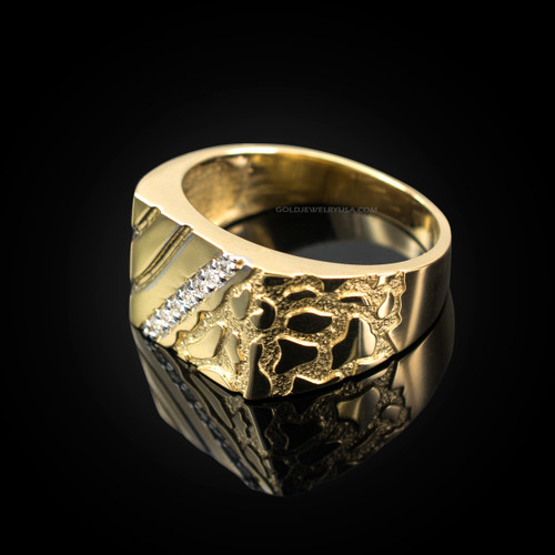Men's Diamond Accent Rectangle Nugget Ring in Yellow Gold