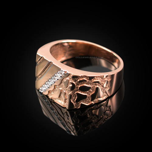 Men's Diamond Accent Rectangle Nugget Ring in Rose Gold