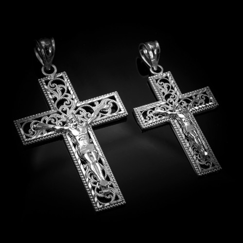 White Gold Filigree Crucifix Cross DC Pendant (S/L)