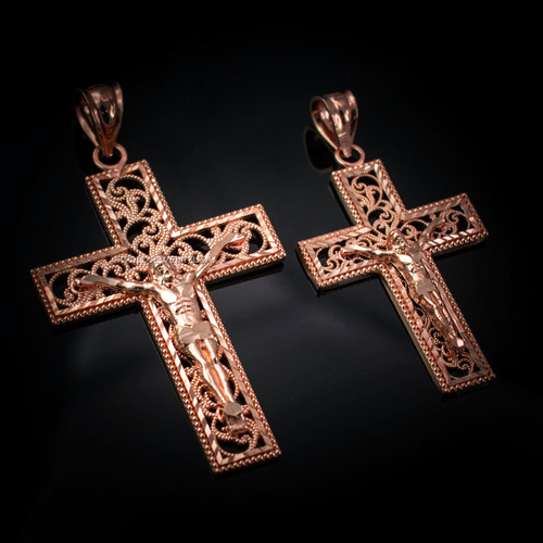 Rose Gold Filigree Crucifix Cross DC Pendant (S/L)
